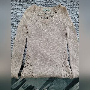 Maurices Taupe Sweater with Lace Accents
